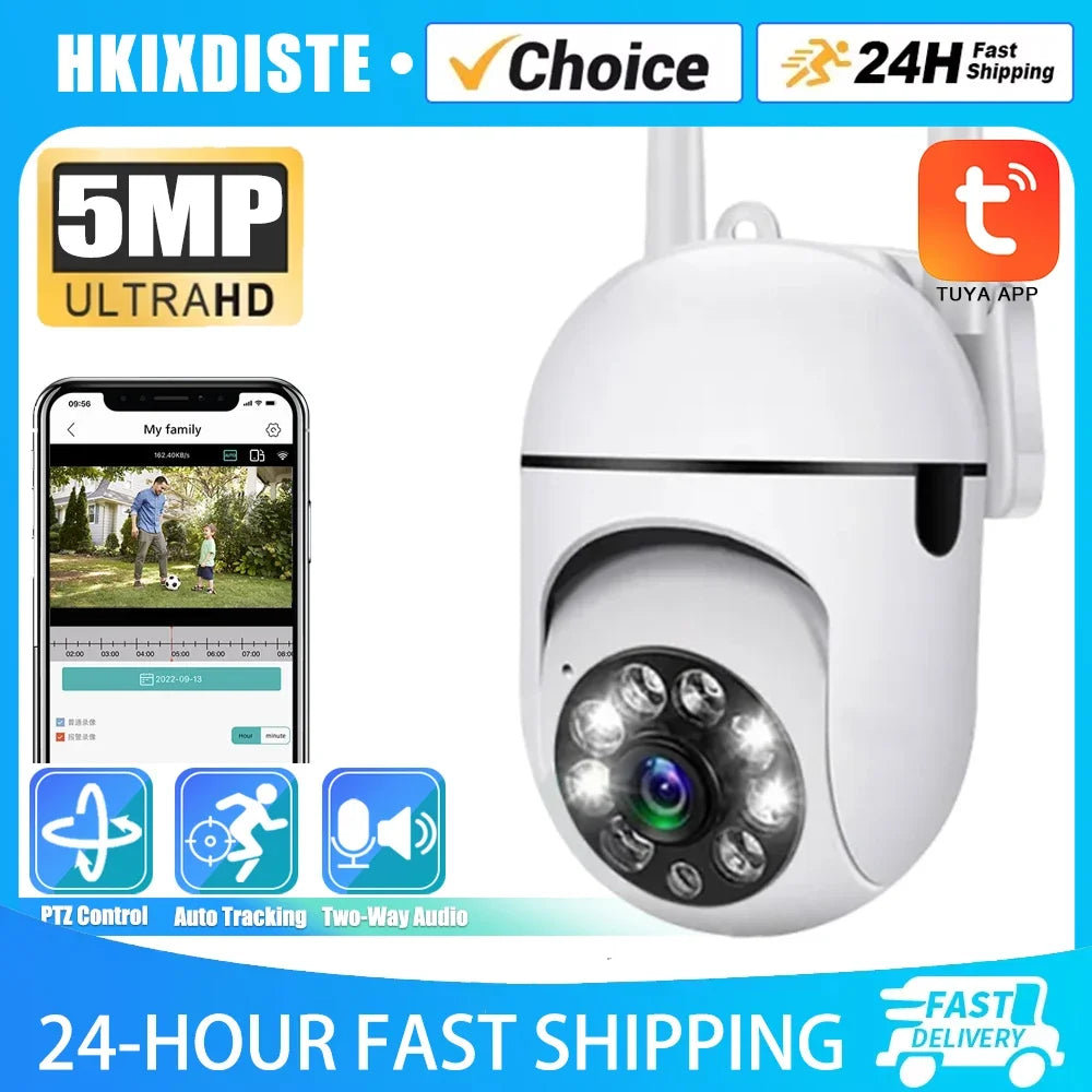 TUYA 5MP Smart Life CCTV Caméra de surveillance de sécurité sans fil en plein air Couleur nuit AI Smart Tracking Audio bidirectionnel JCC.COM