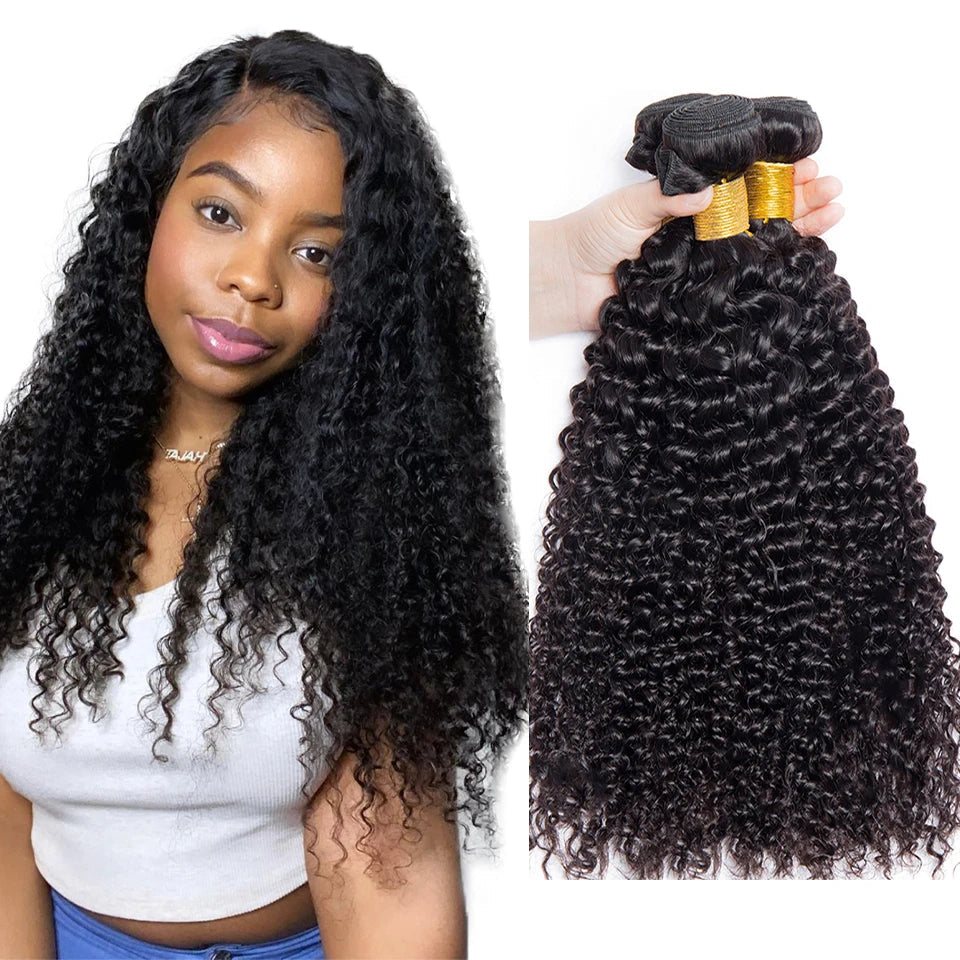 Extensions Cheveux Humains Brésiliens Kinky Curly – Bundles 1–3 pièces (12″–32″) JCC.COM