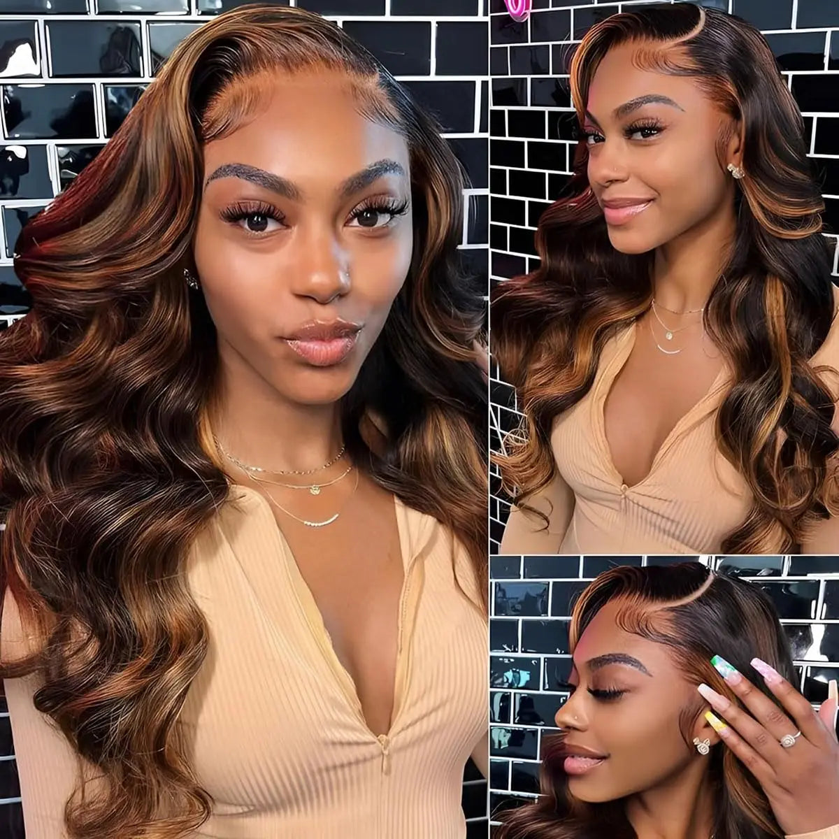 Arrêter la dentelle avant Wig Cheveux humains 1B/30 Couleur du corps Wave 13x4 HD Lacentelle perruque frontale Ombre Miel Blonde Cheveux humains Wig pour femmes JCC.COM