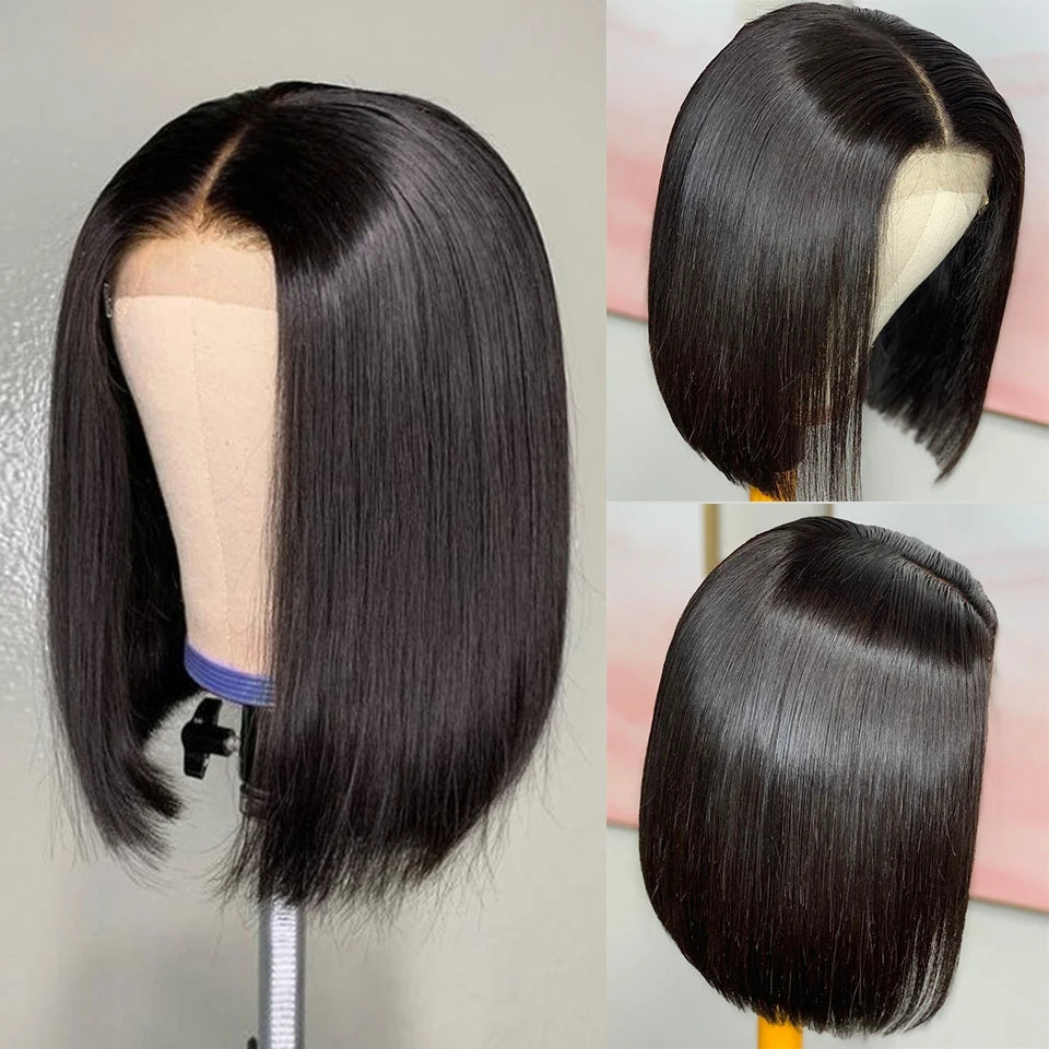 Perruque Bob Brésilien Remy 13×4 – Cheveux Humains 100% Lisses, 14" JCC.COM