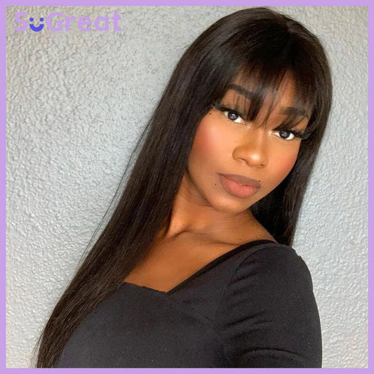 Perruque Cheveux Humains Lisse avec Frange – Lace 3×1, Partie Milieu JCC.COM