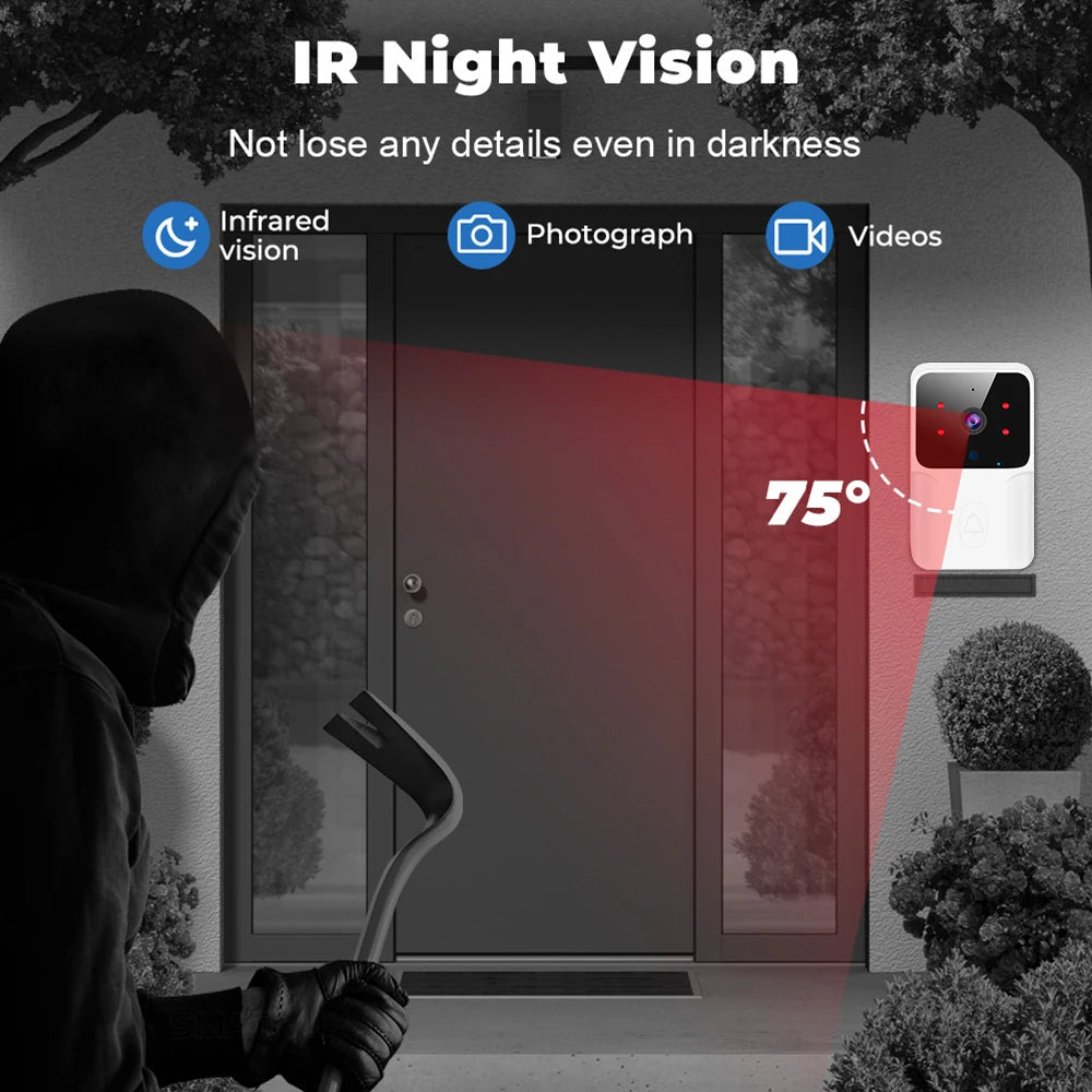Tuya WiFi Vidéo Doorbell Caméra HD sans fil IR Alarm Sécurité Smart Home Door Bell WiFi Interphone pour la maison JCC.COM