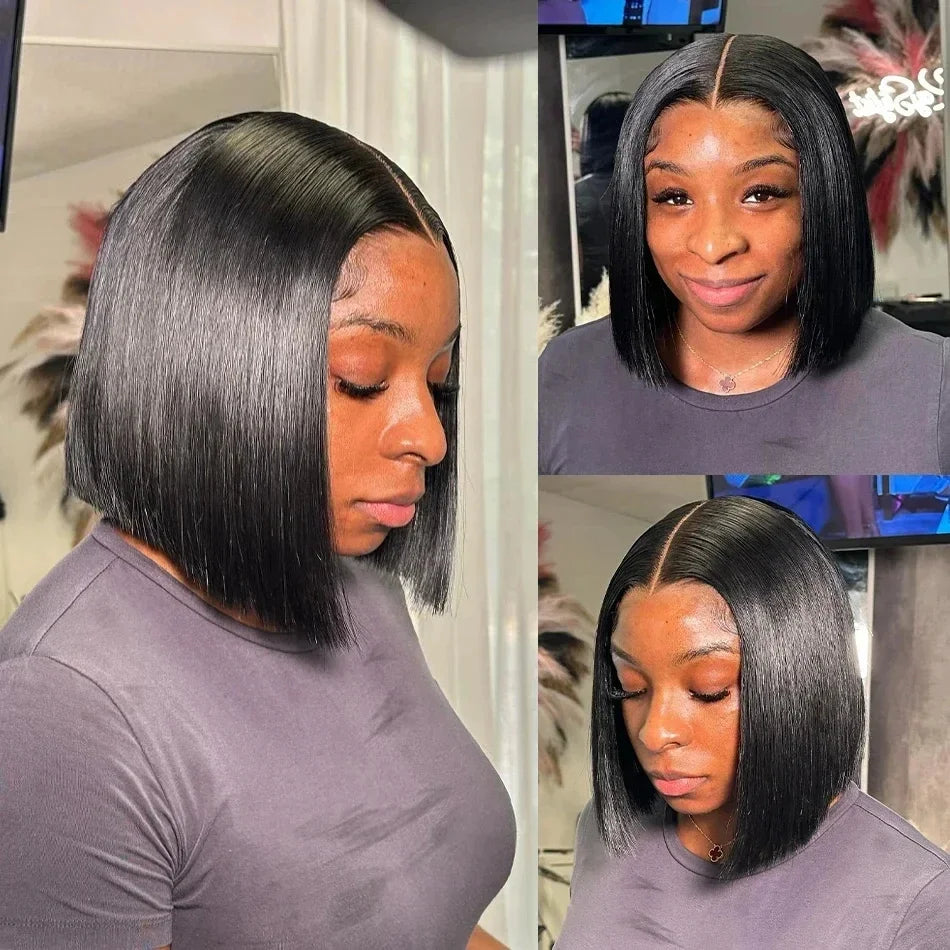Perruque Bob Brésilien Remy 13×4 – Cheveux Humains 100% Lisses, 14" JCC.COM