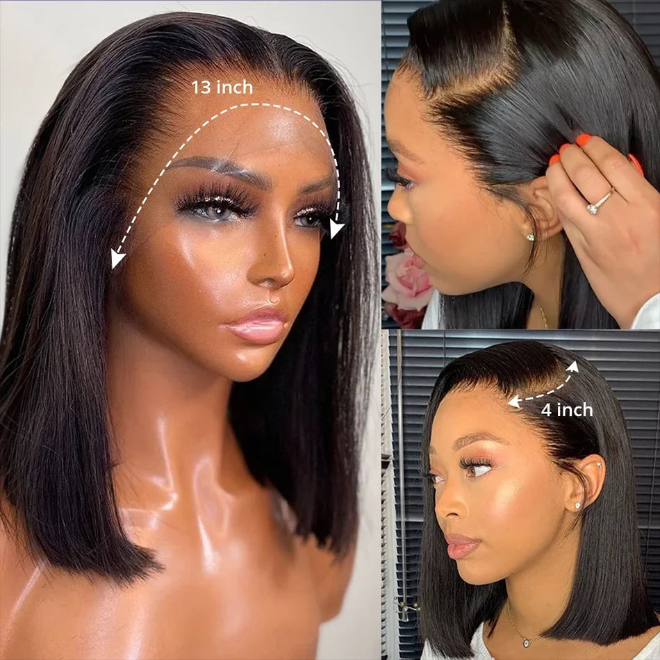 Perruque Bob Brésilien Remy 13×4 – Cheveux Humains 100% Lisses, 14" JCC.COM
