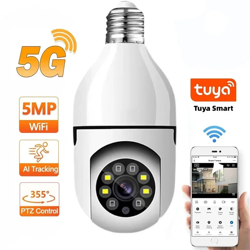 Caméra à ampoule WiFi 5G 5MP 3MP Sécurité intérieure Auto Auto de suivi de vision nocturne colorée humaine E27 Base Mini PT Caméra JCC.COM