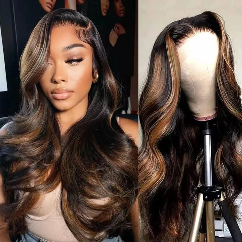 Arrêter la dentelle avant Wig Cheveux humains 1B/30 Couleur du corps Wave 13x4 HD Lacentelle perruque frontale Ombre Miel Blonde Cheveux humains Wig pour femmes JCC.COM
