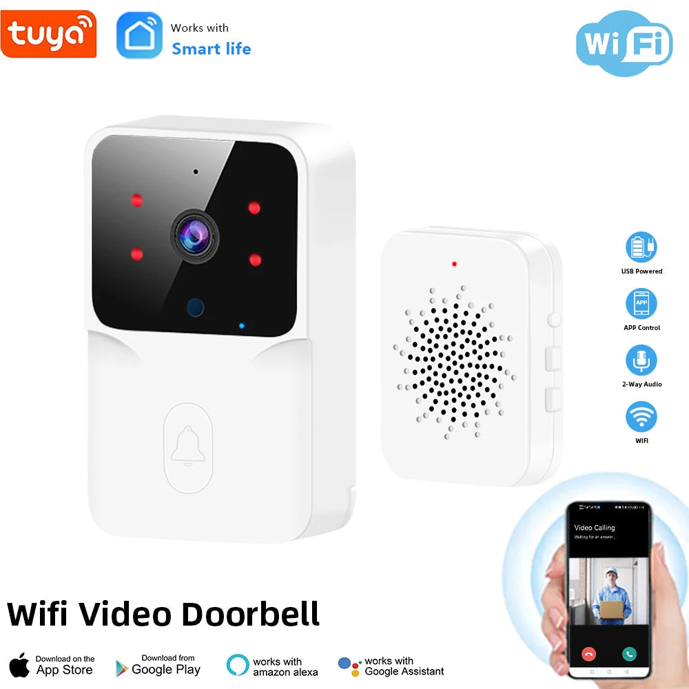 Tuya WiFi Vidéo Doorbell Caméra HD sans fil IR Alarm Sécurité Smart Home Door Bell WiFi Interphone pour la maison JCC.COM