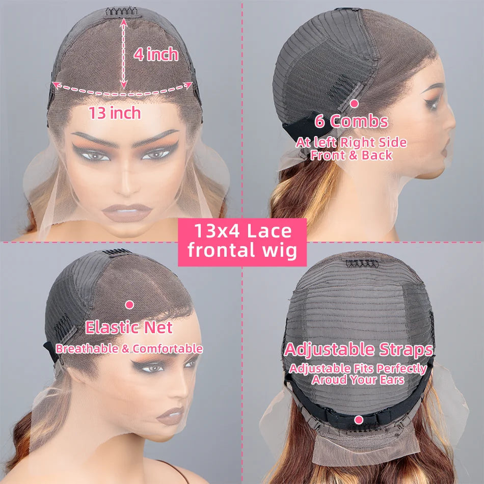 ombre Highlight Vague de cheveux humains prêts à porter des perruques sans colle pour le corps Lace 100% demy miel humain blode cheveux humains Wig JCC.COM