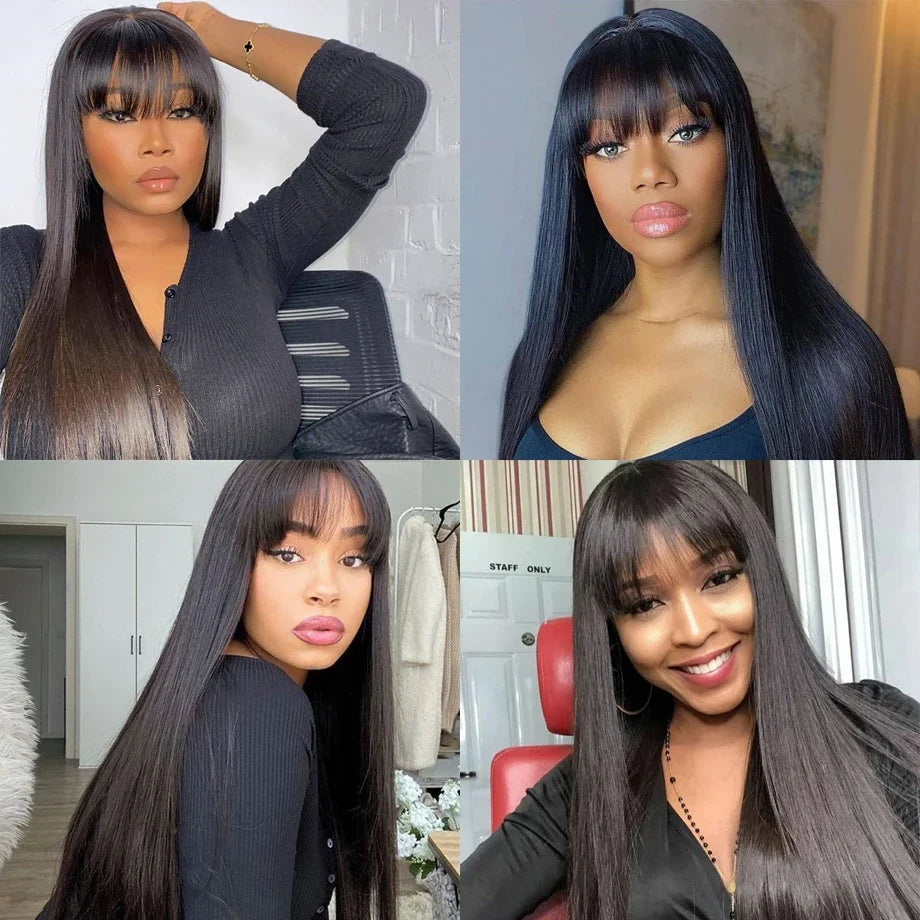 Perruque Cheveux Humains Lisse avec Frange – Lace 3×1, Partie Milieu JCC.COM