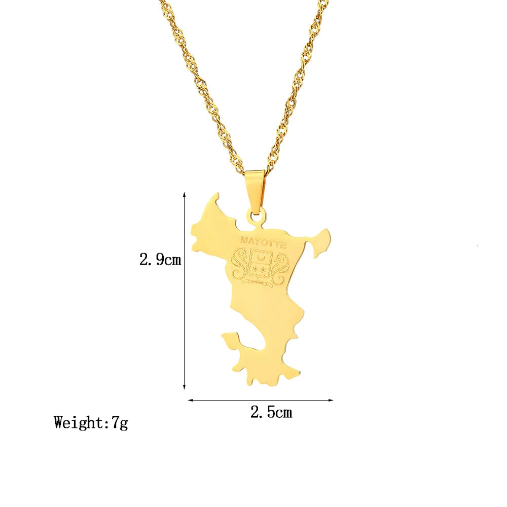 mode Français Mayotte île Carte pendentif Collier acier inoxydable Hommes femmes Ethnies cartes bijoux Cadeau JCC.COM