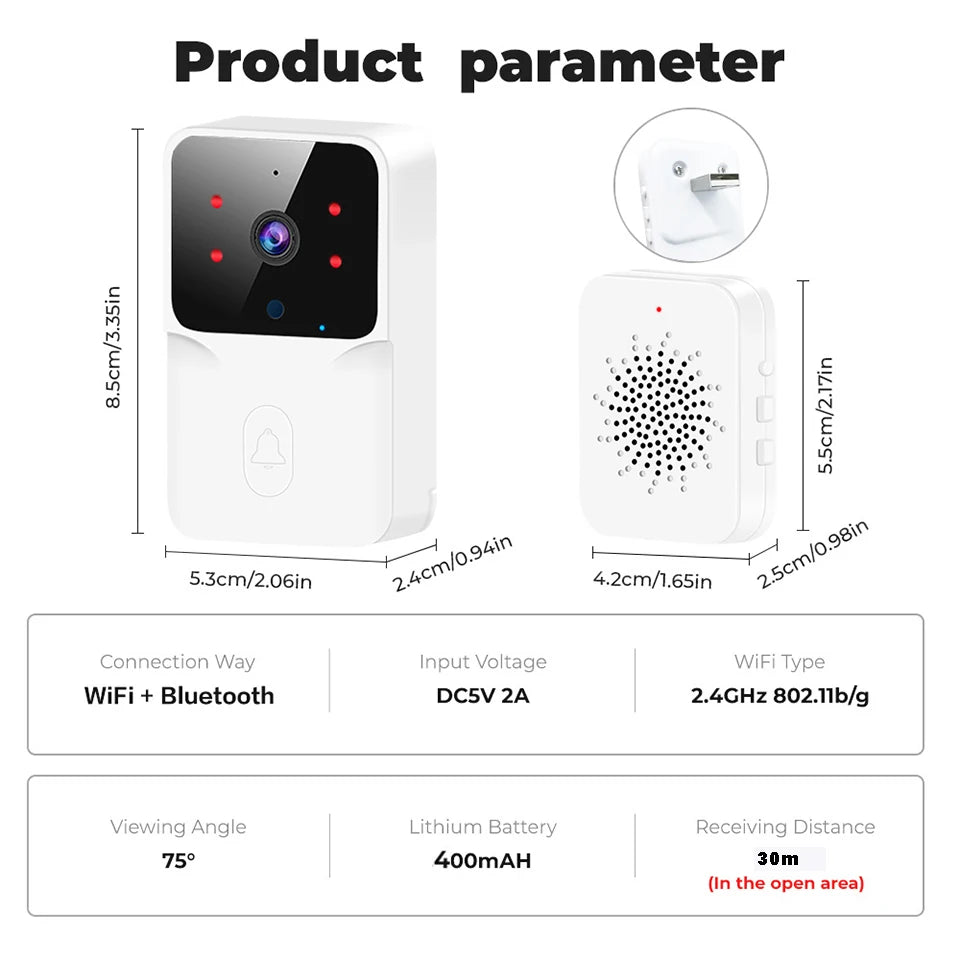 Tuya WiFi Vidéo Doorbell Caméra HD sans fil IR Alarm Sécurité Smart Home Door Bell WiFi Interphone pour la maison JCC.COM