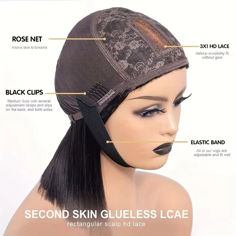 Perruque Cheveux Humains Lisse avec Frange – Lace 3×1, Partie Milieu JCC.COM