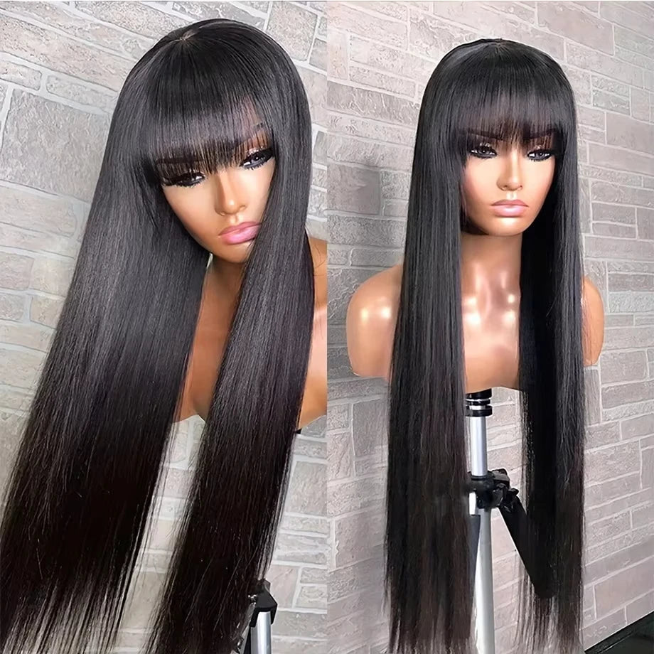 Perruque Cheveux Humains Lisse avec Frange – Lace 3×1, Partie Milieu JCC.COM