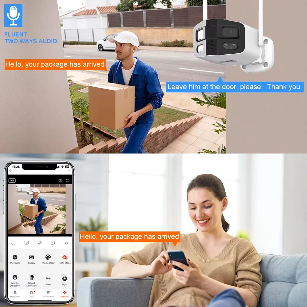 Tuya 4K Dual-Lens Large Large 180° Sécurité Caméra WiFi extérieur Couleur Vision nocturne Surveillance du mouvement Détection étanche IP Cam JCC.COM