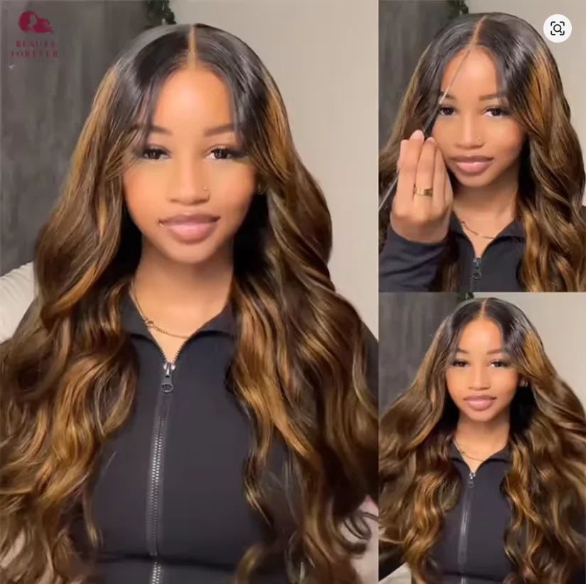 ombre Highlight Vague de cheveux humains prêts à porter des perruques sans colle pour le corps Lace 100% demy miel humain blode cheveux humains Wig JCC.COM