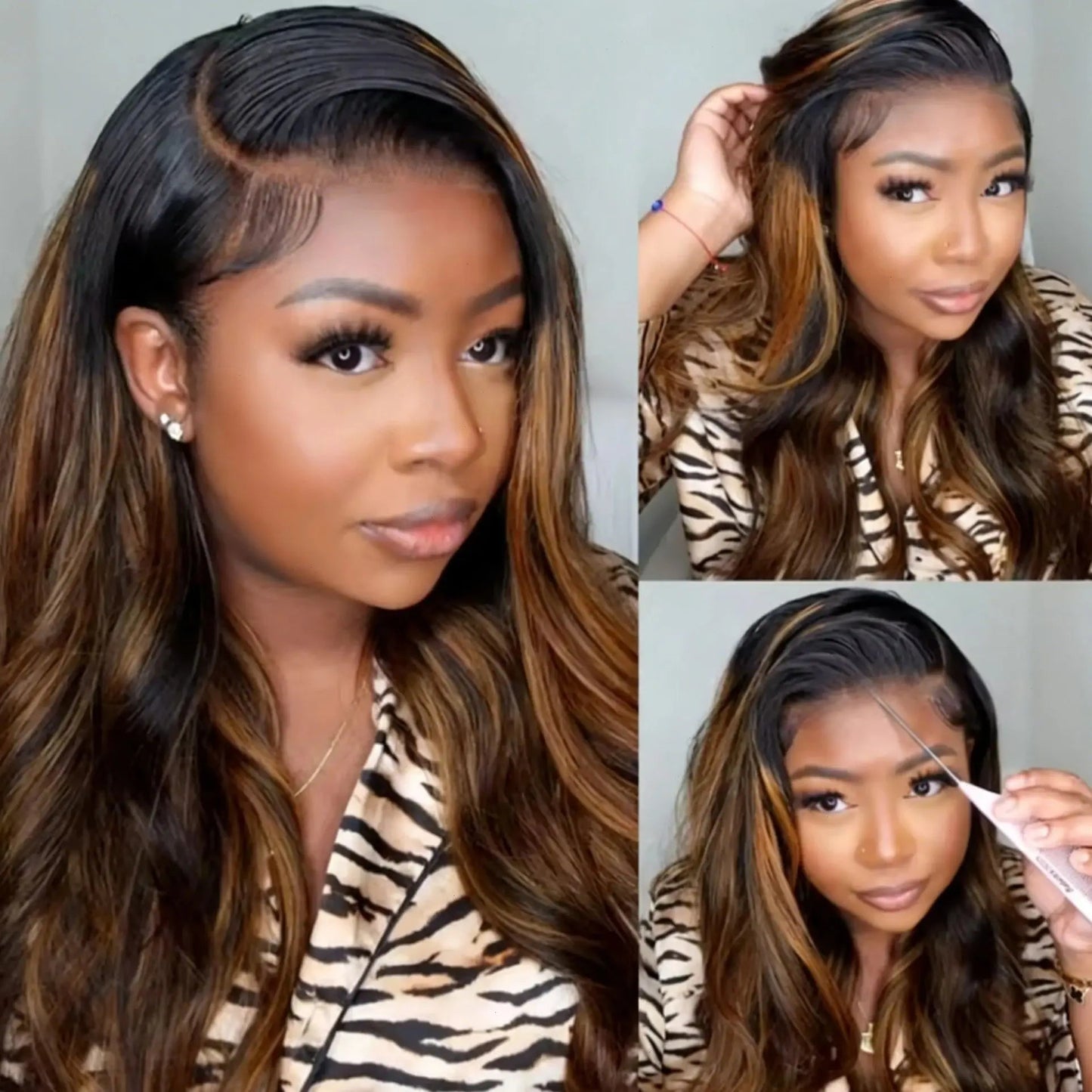 ombre Highlight Vague de cheveux humains prêts à porter des perruques sans colle pour le corps Lace 100% demy miel humain blode cheveux humains Wig JCC.COM