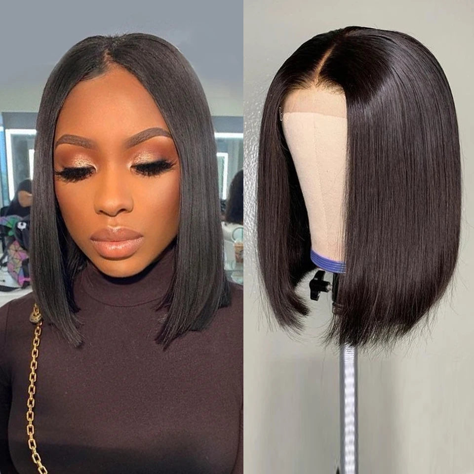 Perruque Bob Brésilien Remy 13×4 – Cheveux Humains 100% Lisses, 14" JCC.COM