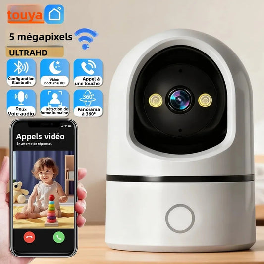 Tuya 5MP HD WIFI Caméras de sécurité Couleur Vision nocturne Fonction de suivi automatique 360 rotation Un clic Appel Audio bidirectionnel JCC.COM