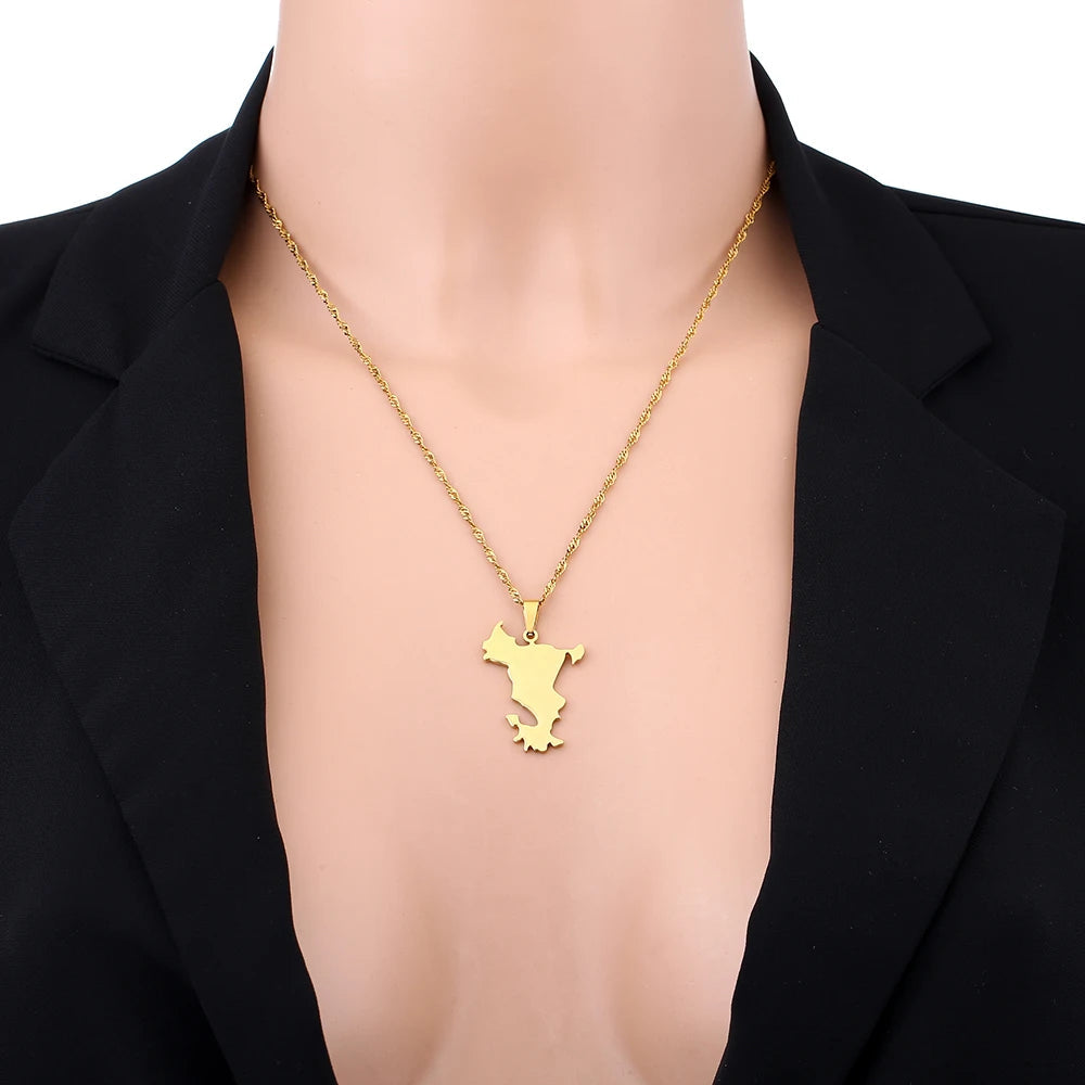 mode Français Mayotte île Carte pendentif Collier acier inoxydable Hommes femmes Ethnies cartes bijoux Cadeau JCC.COM