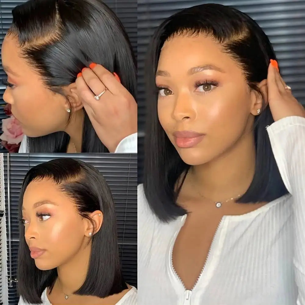 Perruque Bob Brésilien Remy 13×4 – Cheveux Humains 100% Lisses, 14" JCC.COM