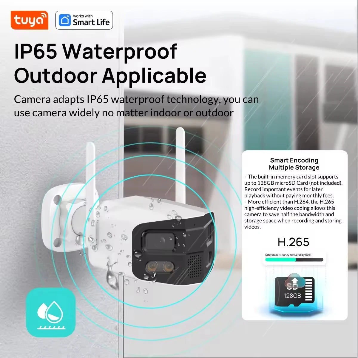 Tuya 4K Dual-Lens Large Large 180° Sécurité Caméra WiFi extérieur Couleur Vision nocturne Surveillance du mouvement Détection étanche IP Cam JCC.COM