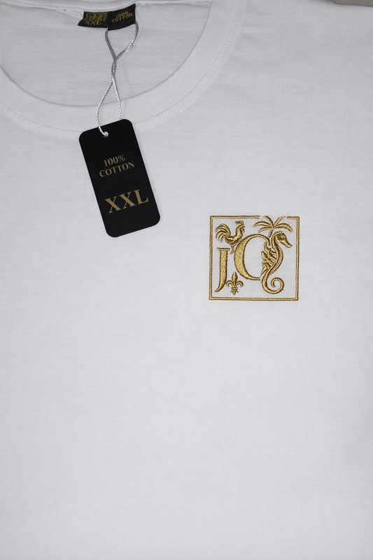 T-shirt JCC Blanc Premium Logo Brodé Or | Style Luxe & Minimaliste JCC.COM