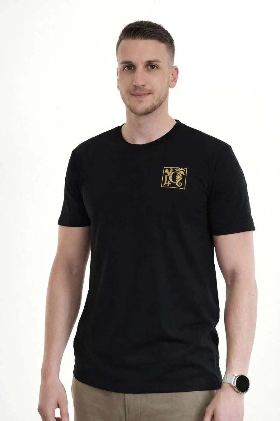 T-shirt JCC Noir Premium Logo Brodé Or | Style Luxe & Minimaliste JCC.COM